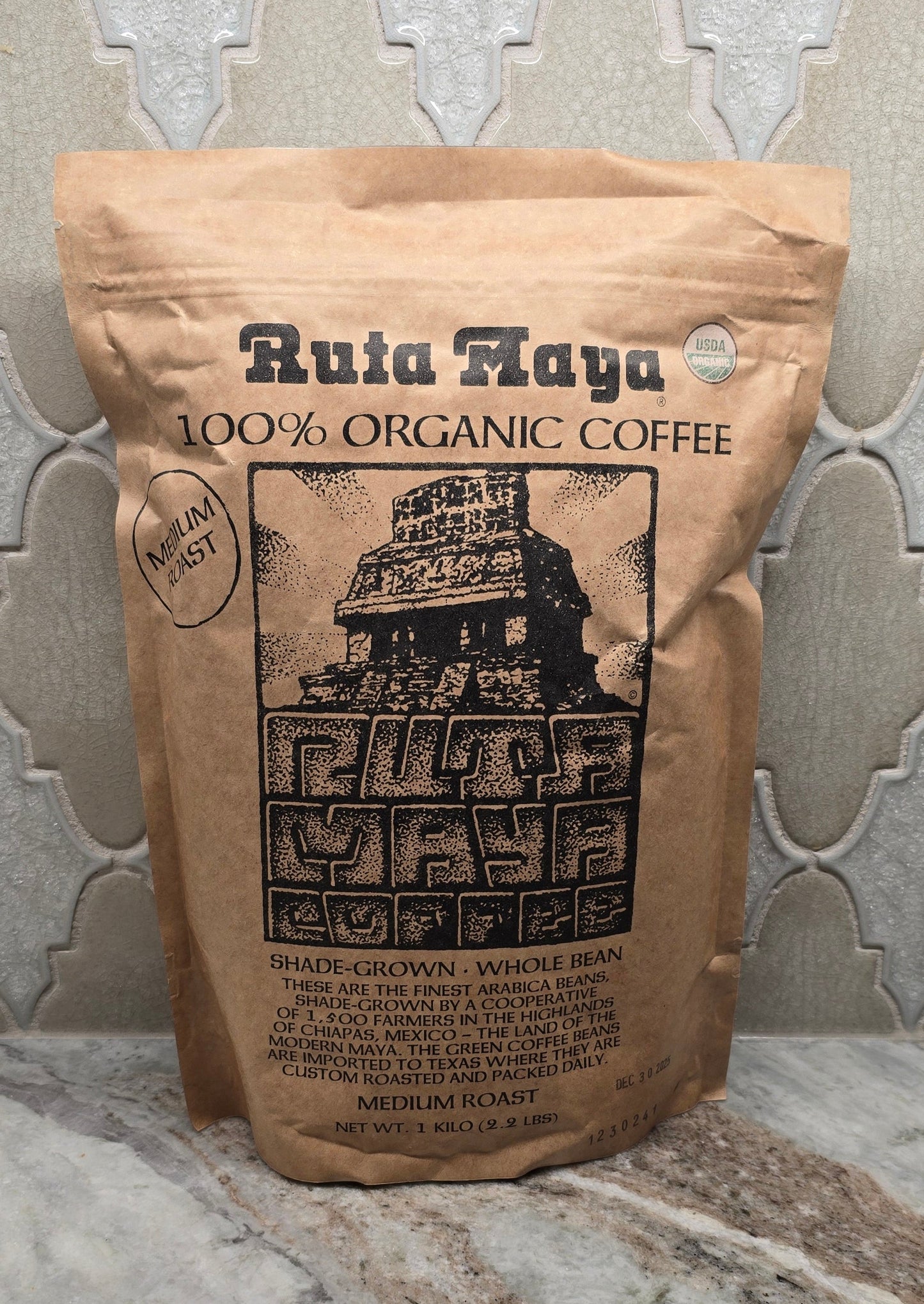 Ruta Maya 100% Organic Coffee 1 KG 2.2 LBS | Medium Roast Whole Bean