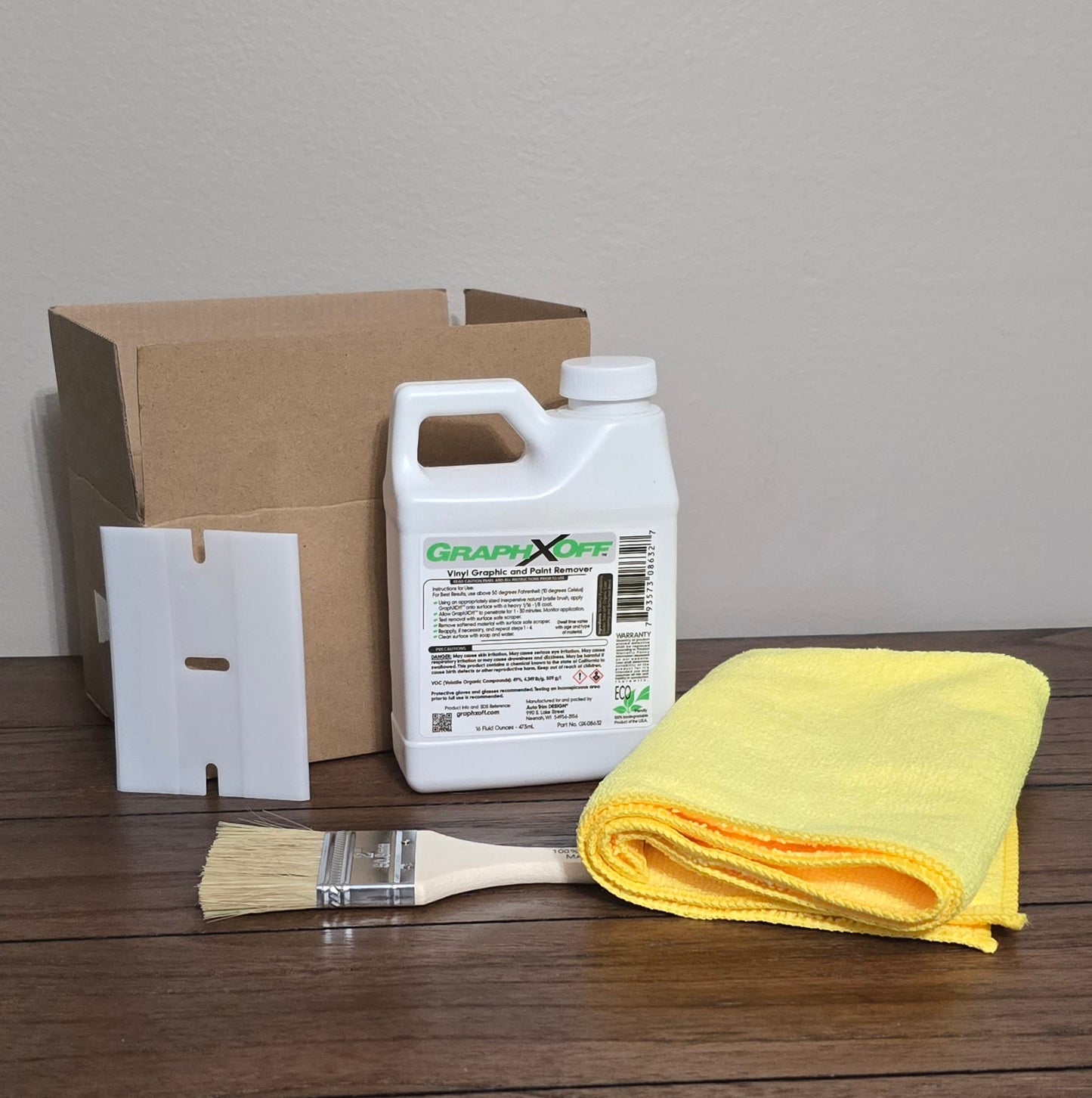 GraphXOff Vinyl Adhesive and Paint Remover Bundle Kit w/ Blade Brush And Towel