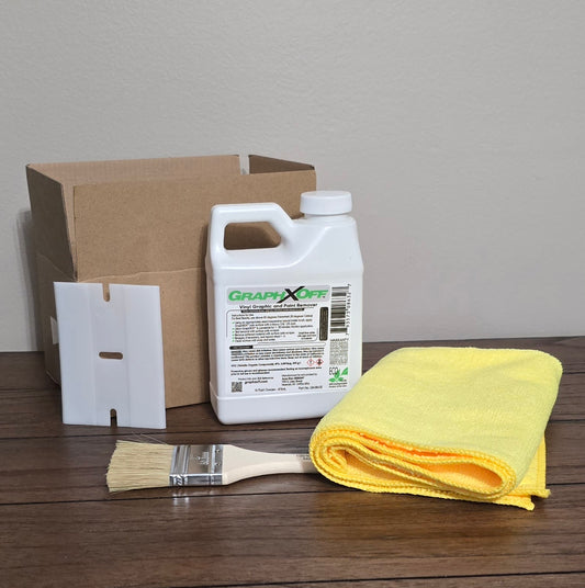 GraphXOff Vinyl Adhesive and Paint Remover Bundle Kit w/ Blade Brush And Towel